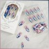 Rhinestones Press on Nails for Art with Diamond Design, Glossy Blue Gradient Medium Almond Acrylic False Nails Gel Glue on Nails Crystal Full Cover Fake Nails Stick on Nails for Women Girls 24Pcs