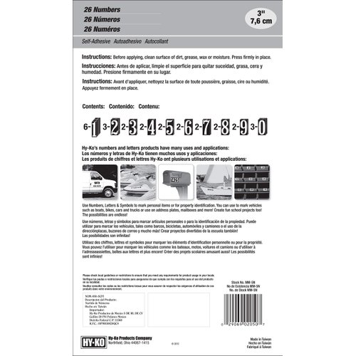 Hy-Ko Products MM-5N Self Adhesive Vinyl Numbers 3" High, Black & Gold, 26 Pieces