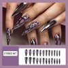 Black Press on Nails Long Almond - Summer Cute Fake Nails Purple False Nails Press ons Full Cover Nail Tips with Spider Web Shape Design Acrylic Nail Kit for Women 24 Pcs