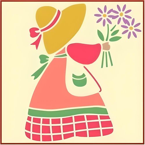 Sunbonnet Sue 1 Stencil - 5.25" x 6" Children Kids Drawing Sidewalk Chalk Washable Plastic Fun Art DIY Template Reusable Laser Cut Mylar for Painting Home Decor DIY Crafts - The Artful Stencil