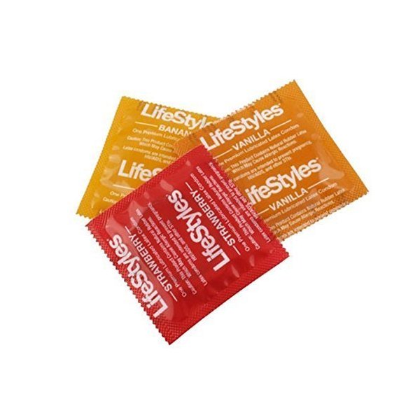 Lifestyles Luscious Flavors Assorted Variety Lubricated Latex Condoms [Variety to your love life with Sensuous Vanilla, Tropical Banana and Wild Strawberry flavored condoms] - Pack of 24