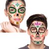 Halloween Temporary Face Tattoos (8Pack), Konsait Day of the Dead Sugar Skull Floral Black Skeleton Web Red Roses Full Face Mask Tattoo for Women Men Adult Kids Boys Halloween Party Favor Supplies