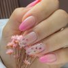 24Pcs Almond Press on Nails Medium Cute Flowers Fake Nails Spring Pink Gradient False Nails Glossy Full Cover Acrylic Nails Reusable Natural Stick on Nails with Glue for Women DIY Manicure Decoration