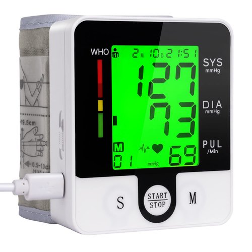 Greetmed Wrist Blood Pressure Monitor, Talking Digital Automatic Blood Pressure Machine, Rechargeable Blood Pressure Cuff for Home Use, Adjustable Bp Cuff, Large 3 Color Backlit LCD Display