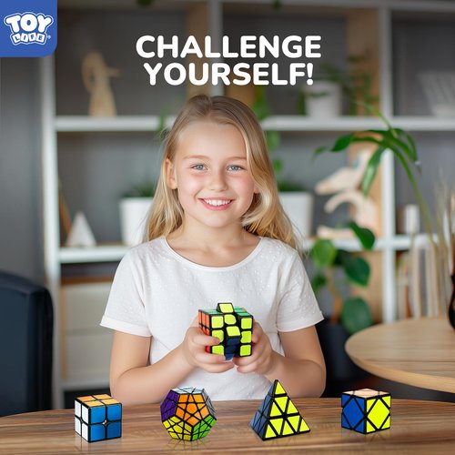 STEAM Life Speed Cube Set 5 Pack Magic Cube | Includes Speed Cubes 3x3, 2x2 Speed Cube, Pyramid Cube, Megaminx Cube Puzzle Cube Bundle for Kids & Adults