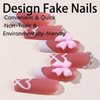 French Tip Press on Nails with Charms Medium Fake Nails White French Nails Press ons Cute Bow Stick on Nails Long Square Shape Acrylic Nails Heart Nails Rhinestones Nails for Women Daily Wear