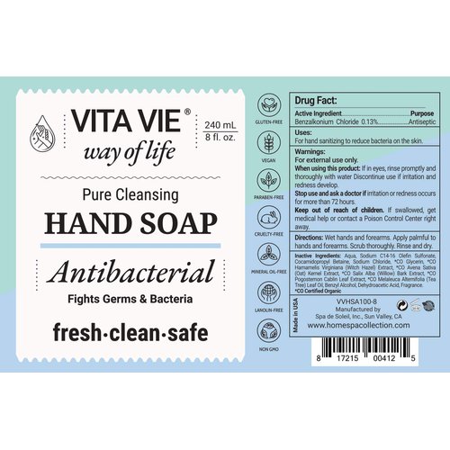 VITA VIE Hand Soap, 8oz/240ml - Cleansing Liquid Hand Wash, Paraben-free, Sulfate-free, Cruelty-free - Made in America - Safe for Kids - Ideal for Home or Office