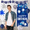 Blue Birthday Decorations for Men Women, Happy Birthday Decorations for Boys Blue Silver Happy Birthday Banner Door Banner, Tablecloth Foil Backdrop Star Balloons Arch for Mens Bday Party Supplies