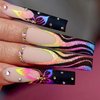 Press on Nails Long Coffin French Tips Glossy Artificial Fake Nails with Butterfly Designs Ballerina Long Square Acrylic False Nails Glue on Nails Full Cover Stick on Nails Fingernails for Women