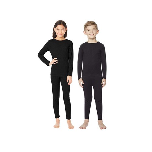 32 Degrees Kid's Heat Base Layer Long Sleeve Crew Neck and Legging Set (Black, Medium)