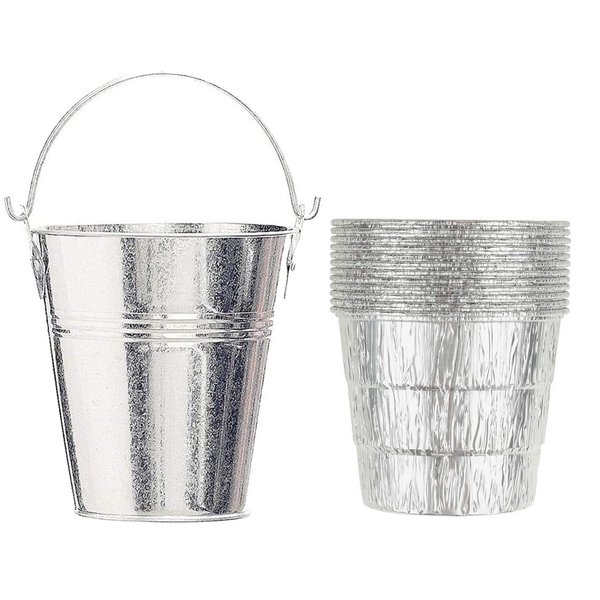 Drip Grease Bucket Can & 12-Pack Liners for Traeger 20/22/34, Pit Boss, etc Pellet Smoker Grill (Silver 12)