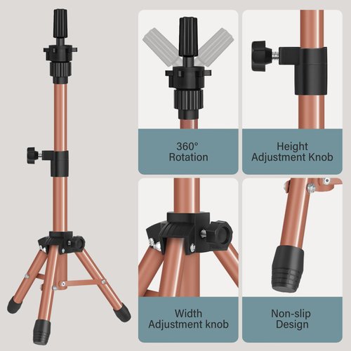 AliLeader 25 Inch Mannequin Head Stand Tripod for Mannequin Head Wig Stand Tripod Wig Head Stand for Training Heads and Canvas Block Head (Mannequin Head Not Included,Latte)