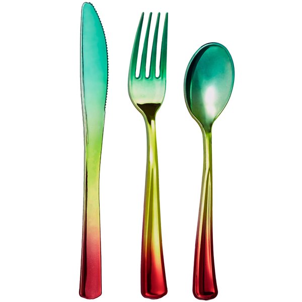 120 Plastic Silverware Set | Rainbow Plastic Cutlery Set | Disposable Silverware Set | 40 Plastic Forks, 40 Plastic Spoons, 40 Plastic Knives | Rainbow Party Supplies Utensils | Wedding Flatware Set