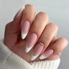 RikView French Tip Press on Nails Medium Fake Nails White Nails Almond Acrylic Nails Glossy Full Cover Nails(Medium Almond White)