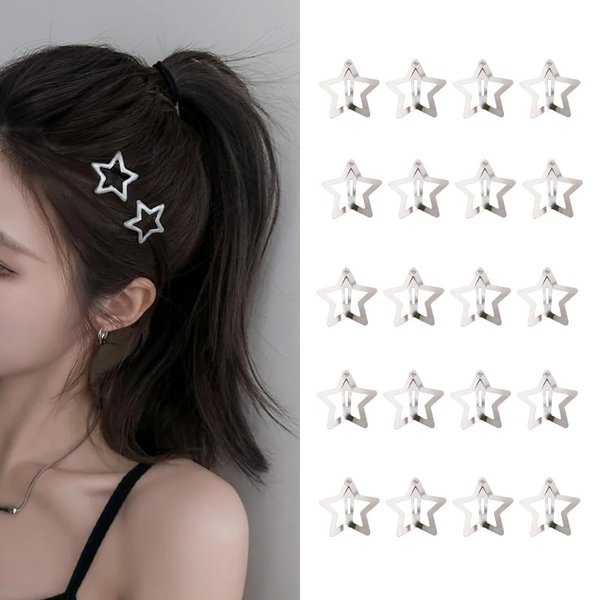 Star Hair Clips Y2K Accessories for Women Snap Hair Barrettes Silver Hair Clips for Girls Mini Hair Clips 2000s Rave Accessories for Women Hair Clip Ins for Thick Hair 20PCS