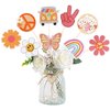 18 PCS Hippie Party Centerpiece Sticks Dasiy Bus 60s Retro Boho Peace Sign Hand Butterfly Two Groovy Table Flower Centerpieces Sticks for Hippie Two Groovy Carnival Theme Birthday Party Supplies