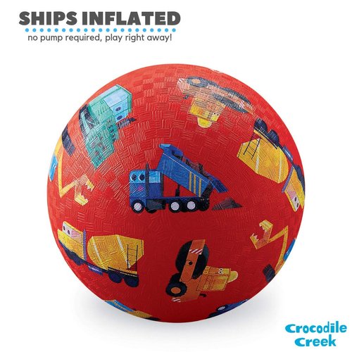 Crocodile Creek Rubber Playground Ball, Ships Inflated, PVC-Free, Durable Design for Outdoor Games and Active Sports, 7" Kids Ages 3 Years and Up, Little Builder Construction Vehicles