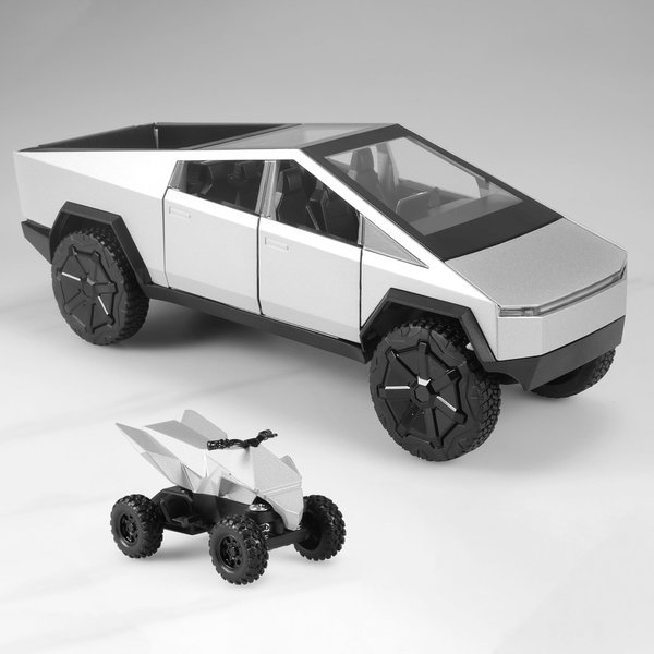 Cybertruck with Cyberquad Car Toy 1:24 Cyber Toy Trucks Sliver Cybertruck Metal Diecast with Lights Sounds Effects, Fun Toys Holiday Great Gifts Idea for Kids Boys