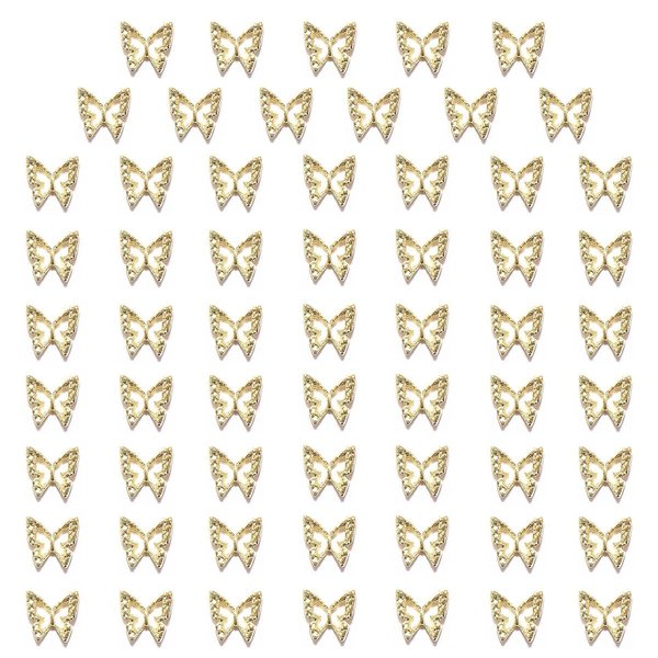 qiipii 60pcs Golden Butterfly Nail Charms Bulk 3D Butterflies Charms for Acrylic Nails, Nail Alloy Studs Charms Nail Art Jewels Decor Supplies Accessories Supply for Nails Face Makeup Body DIY Crafts