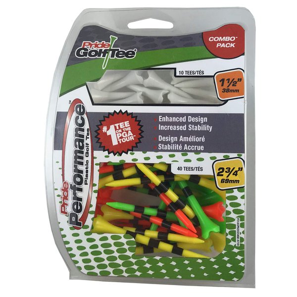 Pride Golf Tee Pride Performance Combo Pack (50 Count: 40 2-3/4" & 10 1-1/2")