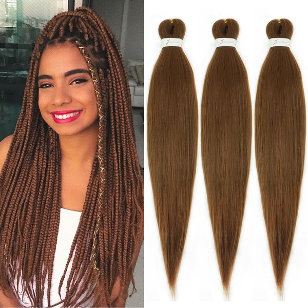 Brown Braiding Hair Pre stretched 16Inch 3 Packs Kanekalon Pre-stretched Braiding Hair Colored 30 EZ Braid Yaki Texture Synthetic Hair Extensions for Crochet Box Braids