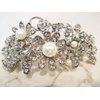 Generic Silver flower shaped pearl and crystal hair barrette clip bridal clip bridal