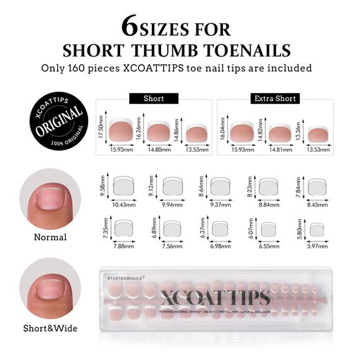 btartboxnails XCOATTIPS Toe Nail Tips - Short French Tip Toenail Press Ons, 160Pcs Brown Soft Gel Toe Nail Tips, Soak Off Press On Toenails for Women