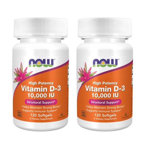 Now Foods Now Foods High Potency Vitamin D-3, 10,000 IU, 120 Softgels, 2 Pack