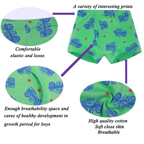 Boboking Little Boys Boxer Briefs Dinosaur Truck Shark Toddler Underwear Multicolor 5/6yrs