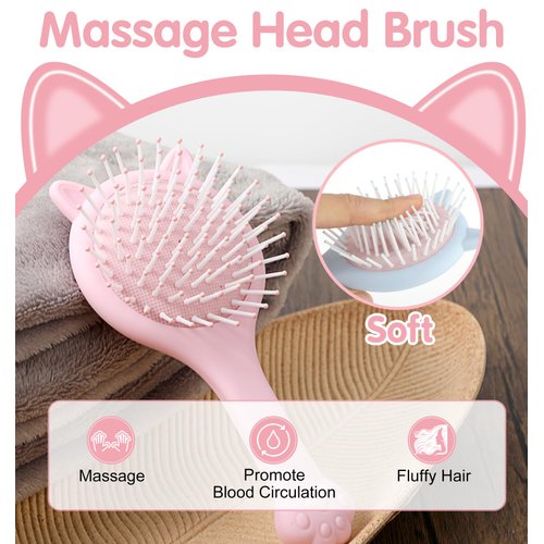 Cute Cat Shape Hair Brush Set, Air Cushion Comb Wet and Dry Detangler Brush for Women Girls Kids Toddler Cute Paddle Detangling Comb for Curly Thick Wavy Thin Hair