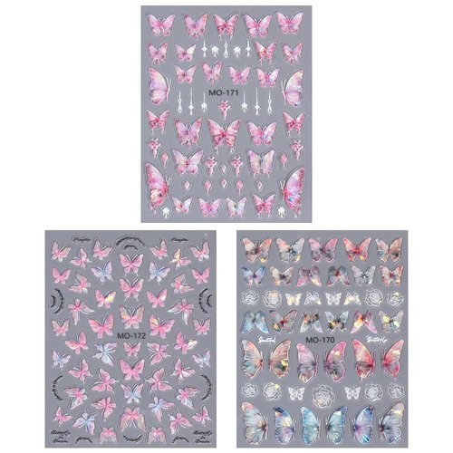 5D Embossed Butterfly Nail Stickers for Women Aurora Butterfly Nail Art Stickers for Nail Designs Acrylic Engraved Rose Butterfly Stickers for Nails Design Butterfly Nail Decals for Nail Art Supplies