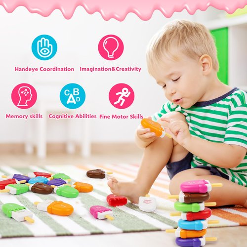WTFIC 52PCS Ice-Lolly Alphabet Learning Toys for Toddlers 2-4, Montessori Educational Toys Gifts for 2 3 4 Year Old Boy Girl, ABC Matching Game, Preschool Activities Fine Motor Toys for Kids