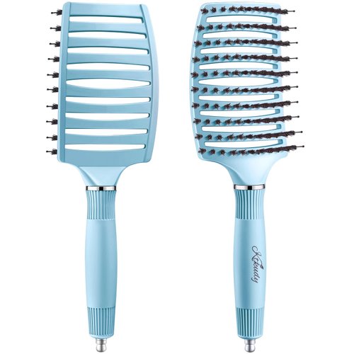 KTKUDY Wet & Dry Vented Detangling Hair Brush - Glides Through Tangles Detangler Brush with Boar Bristles For Women Men & Kids - Faster Blow Drying - Curved HairBrush