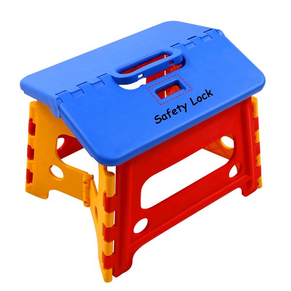 SUMBABO Kids Folding Step Stool for Toddlers Bathroom Sink – Safety Lock to Stable（1 Pack = Red+Blue）
