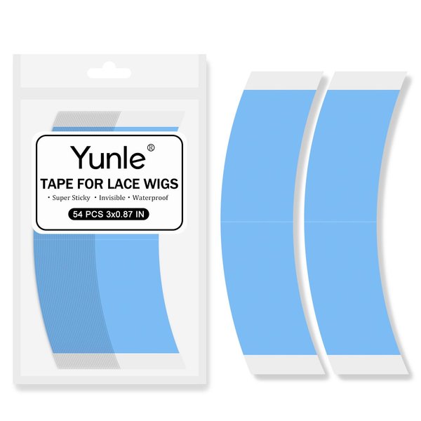Yunle Lace Front Wig Tape Double Sided Wig Tape for Lace Wigs 54 PCS Strong Adhesive Tape Waterproof Lace Tape for Wigs Toupee Hairpiece Blue 1/2