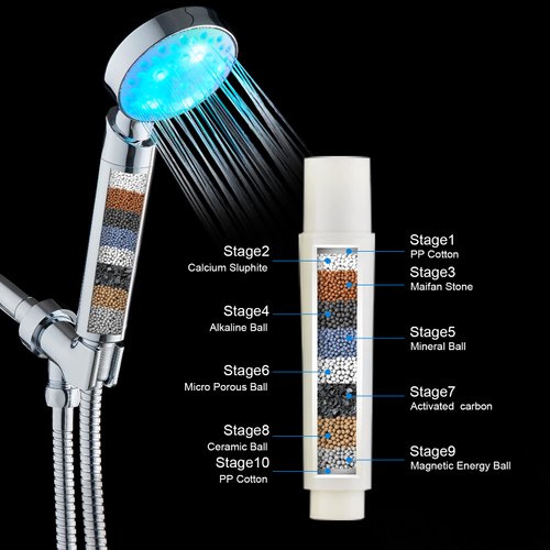 KAIREY Led Shower Head 7 Color Light Change Automatically Handheld Showerhead Polished Chrome with 60 Inches Stainless Steel Hose and Adjustable Bracket Filtered Shower Head