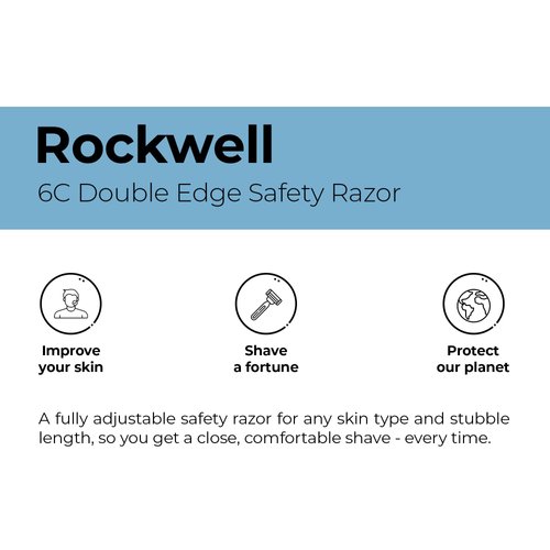 Rockwell Razors 6C White Chrome Double-Edge Safety Razor for Men and Women with 6 Adjustable Shave Settings and 5 Fully Recyclable Eco Razor Blades