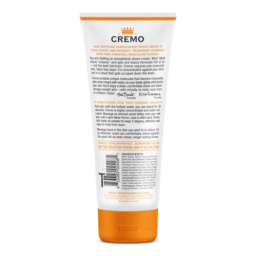 Cremo Barber Grade Sandalwood Shave Cream, Astonishingly Superior Ultra-Slick Shaving Cream for Men, Fights Nicks, Cuts and Razor Burn, 6 Fl Oz