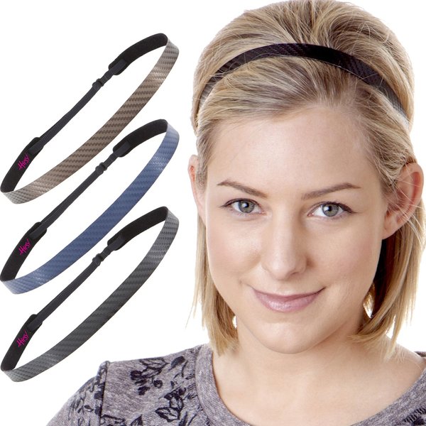 Hipsy PETITE Size, Women's Adjustable NO SLIP Skinny Tech Sport Headband Multi Pack (Black/Navy/Brown PETITE Size Tech 3pk)