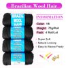 100% Brazilian Wool Hair Acrylic Yarn for African Braids/Senegalese Twist/Faux Locs/Wraps with Crochet Hook(4 Roll, Natural Black)