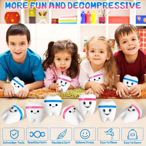 8 Pcs Tooth Stress Ball, Slow Rising Teeth Shape Stress Balls for Dental Office, Stress Ball Tooth Shaped for Kids Bulk Party Favors