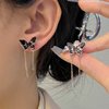 Allereyae Vintage Butterfly Stud Earrings Silver Chain Tassel Dangle Earrings Black Butterfly Earrings Layer Chain Drop Earrings Jewelry for Women and Girls