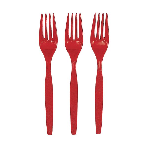 Fun Express - Real Red Plastic Forks (50pc) - Party Supplies - Solid Tableware - Cutlery - 50 Pieces