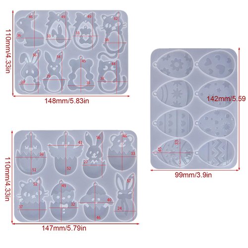 3 Set Earrings Resin Mold Jewelry Silicone Molds for Epoxy Resin Easter Day Egg Shapes for Women Earrings Keychain Jewelry Pendant Craft Supplies Mould Earring Hooks, DIY Making Decor Art Crafts