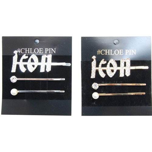 Luxxii - Clear Rhinestone Crystal Hair Barrette Clip Hair Pin (Pack 2, Silver,Gold Tone_Z)