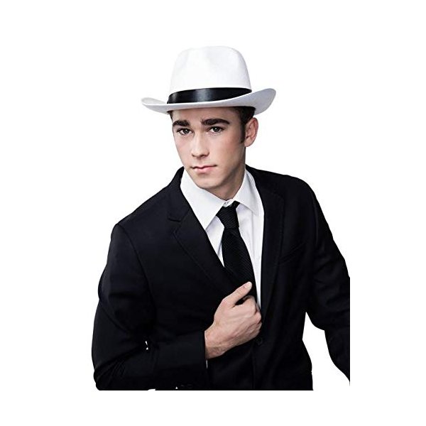 Kangaroo White Fedora Brim Felt Church Hat Men Women I Summer Beach Sun Hat with Band I Men's 1920s Gatsby Gangster Costume