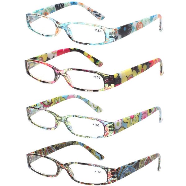 Kerecsen Women's Reading Glasses 4 Pairs Ladies Fashion Spring Hinge Readers (4 Pack Mix, 2.0)