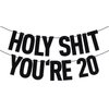 Black Glitter Holy Shit You're 20 Banner, Happy 20th Birthday/Cheers to 20 Years, 20th Birthday Party Decorations Supplies