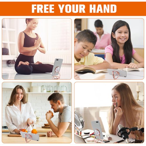 GEEHUA Phone Ring Holder Finger Kickstand, 360° Rotation Metal Cell Phone Stand Foldable Mobile Phone Back Grip Adjustable Phone Holder for Most Smartphones(Rose Gold)