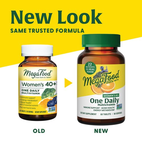 MegaFood Women's 40+ One Daily Multivitamin for Women with Vitamin B12, Vitamin B6, Vitamin C, Vitamin D, Zinc & Iron – Plus Real Food - Immune Support - Bone Health - Non-GMO - Vegetarian - 60 Tabs